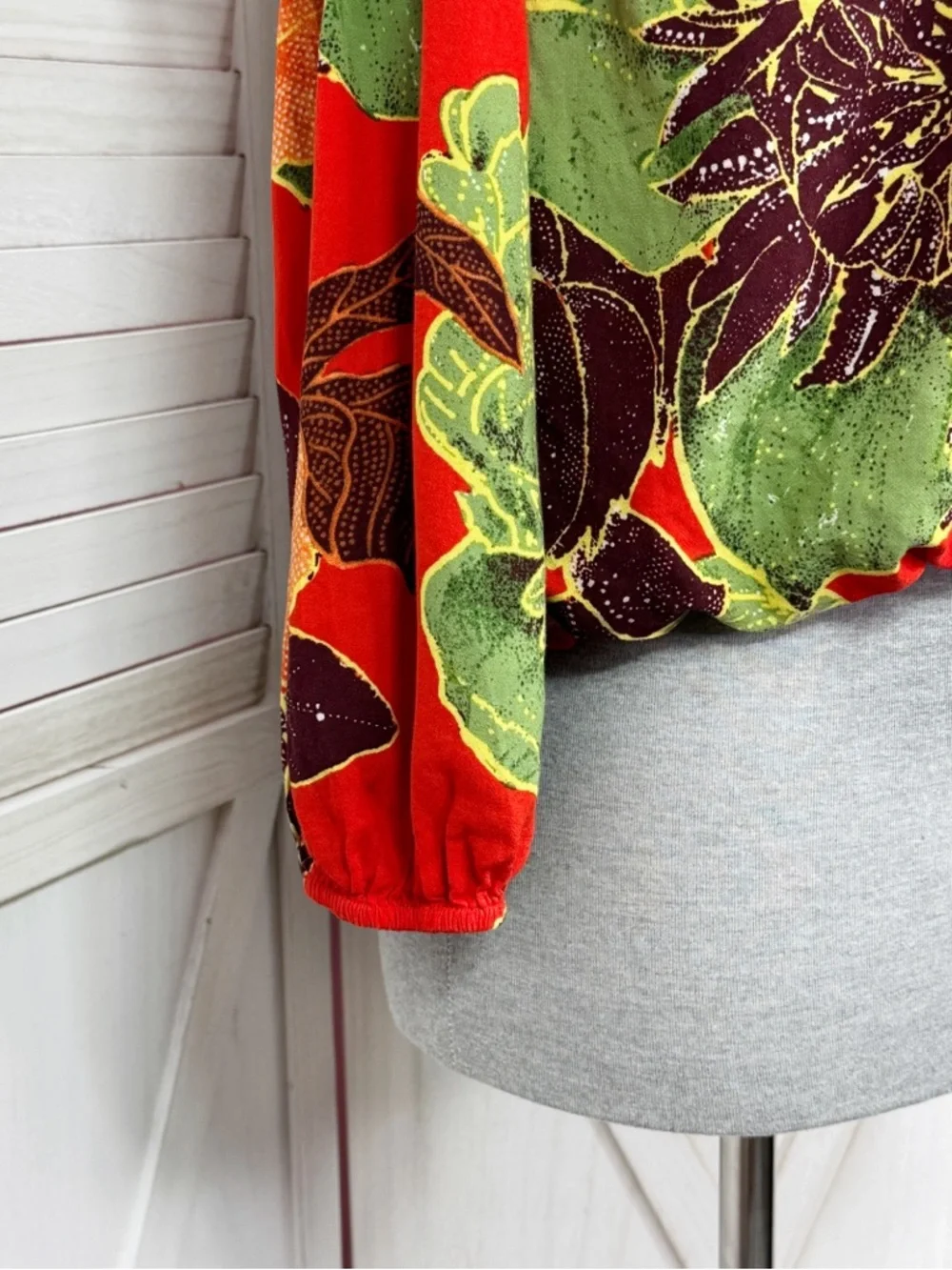 Free People Boho Tropical Flower‎ Print Off Shoulder Puff Sleeve Crop Top Red XS